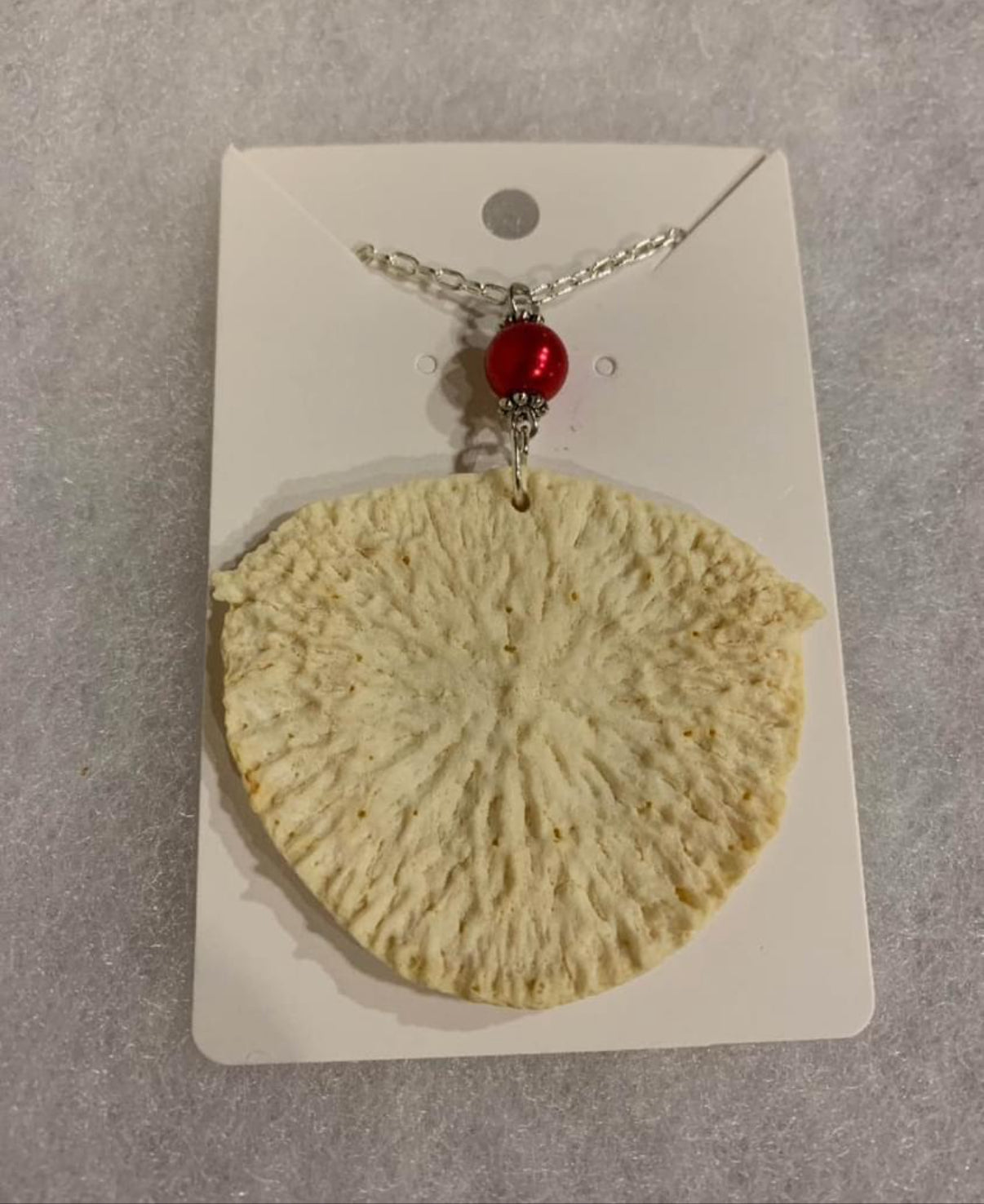 Beluga vertebrae necklace with red bead